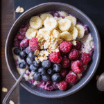 Cozy berry oatmeal bowl with fresh berries