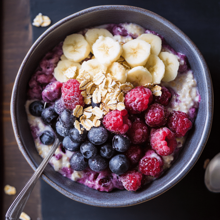 Cozy berry oatmeal bowl with fresh berries