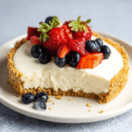No bake cheesecake made with condensed milk topped with lemon zest