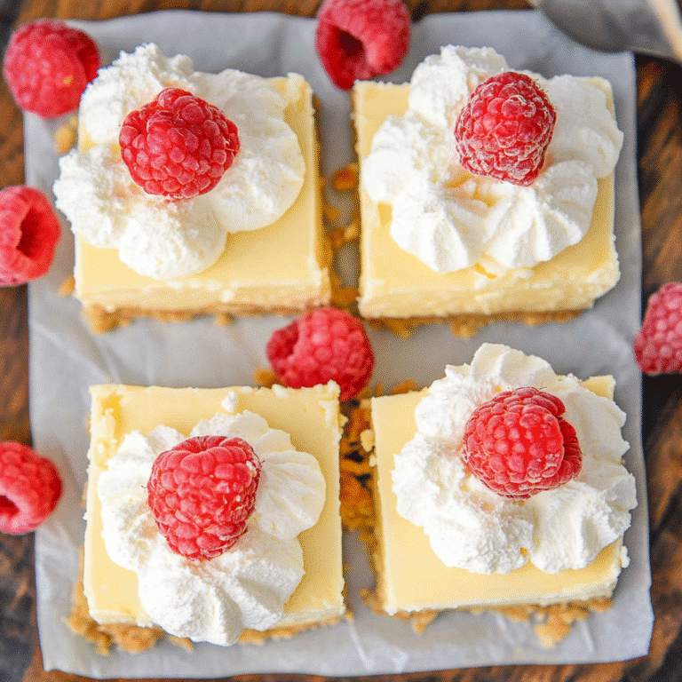 No bake cheesecake pudding topped with whipped cream and raspberries