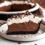 no bake chocolate pie on rustic table