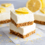 No bake lemon bars on a rustic tray