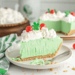 Shamrock Shake Pie in graham crust with whipped cream