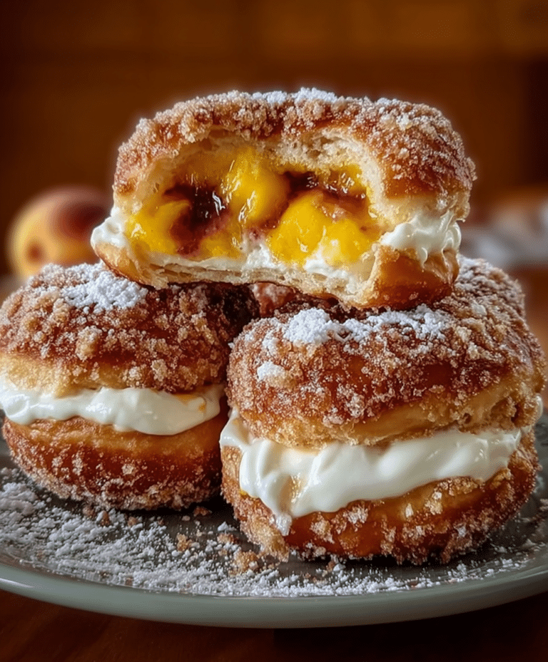 Peach Cobbler Cheesecake-Stuffed Donuts