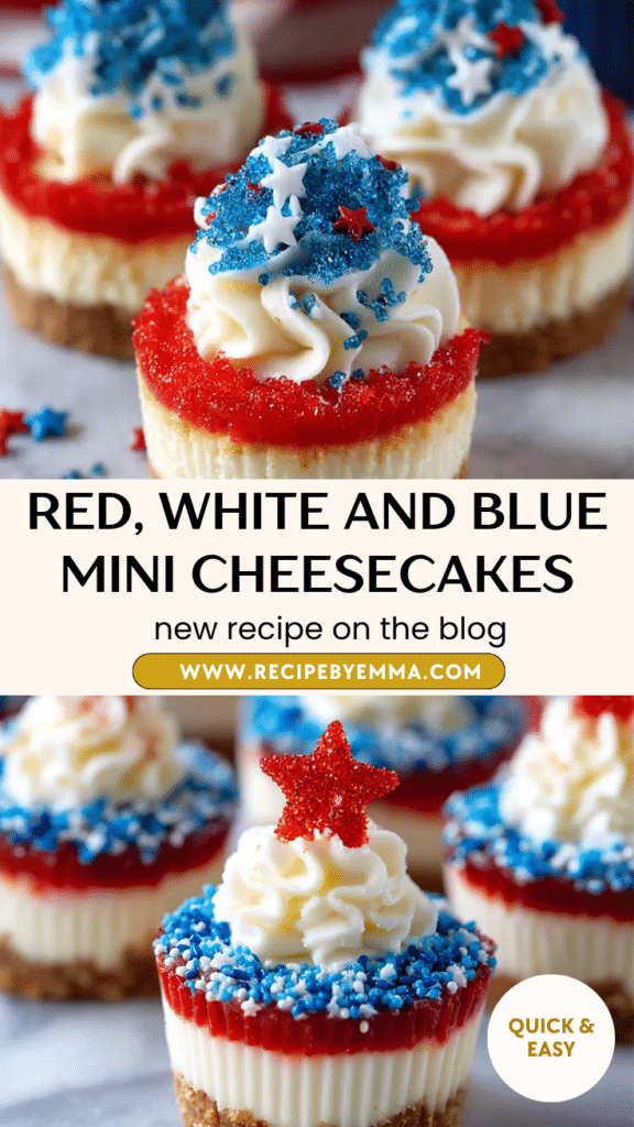 Easy Red White and Blue Mini Cheesecakes Recipe – Festive Layered Dessert Idea 120 Red White and Blue Mini Cheesecakes
